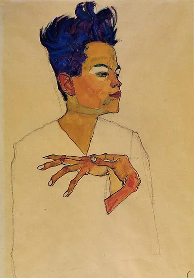 Self Portrait with Hands on Chest Egon Schiele